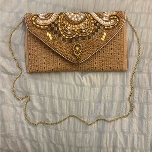 Lulu's Gold and Tan Beaded Clutch